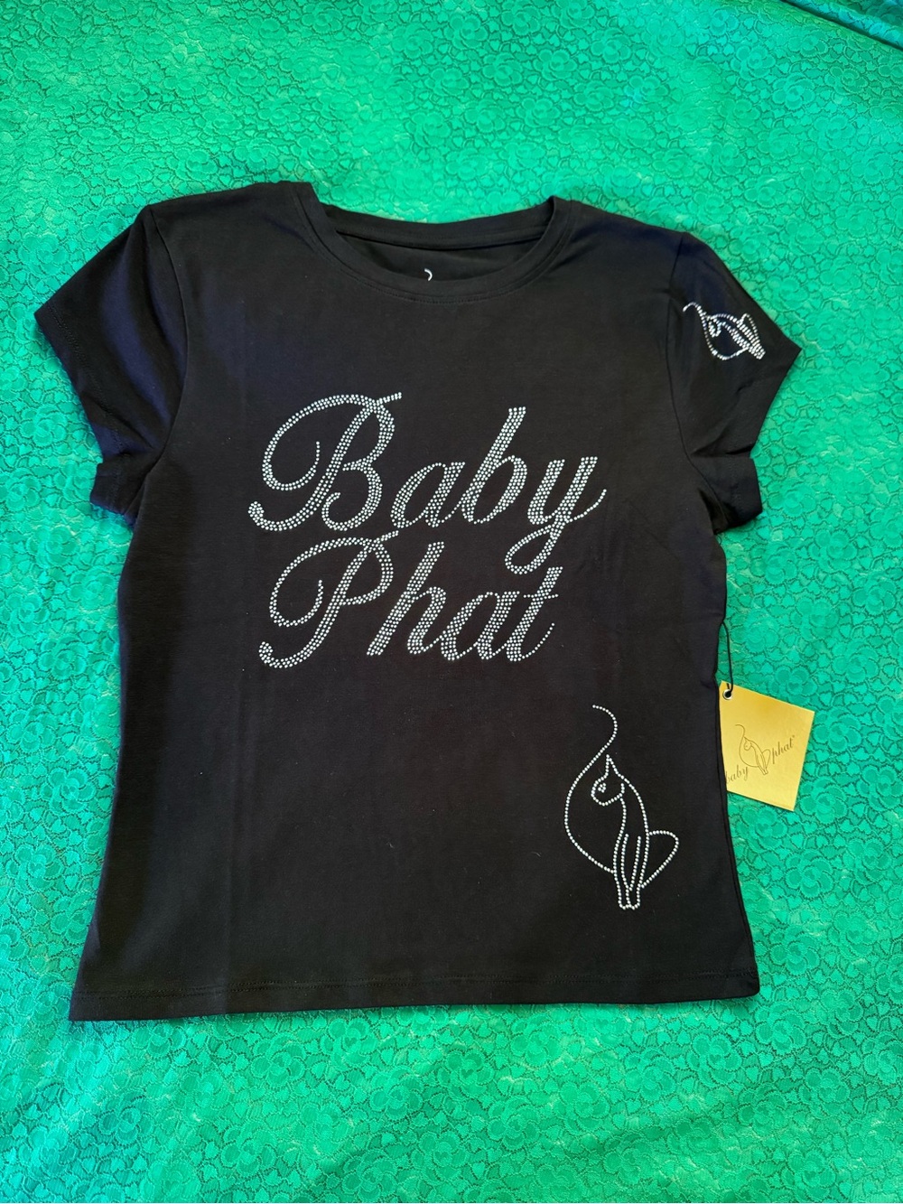Baby Phat Black Short Sleeve Tee with Rhinestone Logo
